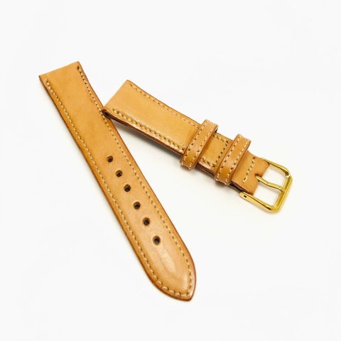 ハンドメイドのツートンカラー腕時計革ベルト【ナチュラル&ダークブラウン】20mm