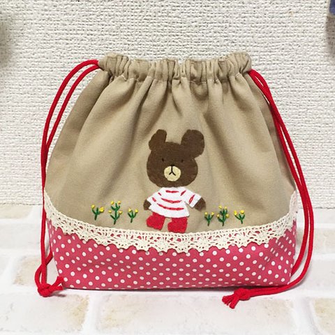 再販3🐻ワンピースくまのお弁当袋♪ベージュ