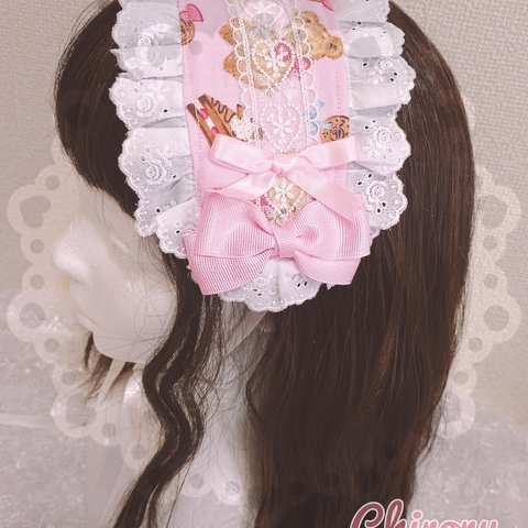 スイーツベアー♡ヘッドドレス(ピンク) ヘドレ ロリィタ ロリータ コンカフェ メイド  アイドル衣装 サブカル 量産型 地雷 リボン カチューシャ くま テディベア 頭もの 成人式 ヘアメ 