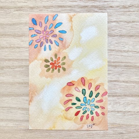 🎆透明水彩画「花火」イラストポストカード2枚セット 暑中見舞いはがき  暑中見舞い　残暑見舞い🎆