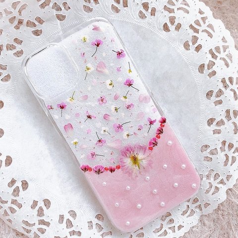 セール❤️早発送♡送料無料♡全機種対応♡ミニバラと花びらのスマホケースꕤ* Androidケース GALAXY Xperia reno xiaomi redmi arrows 