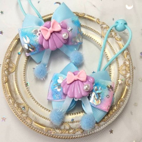 ✨新作✨人魚姫と貝殻のリボンヘアゴム✨