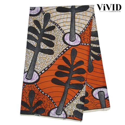 <ViVID>アフリカ布8 90cm×117cm オレンジ クリーム 紺