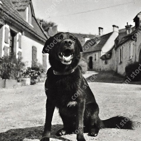 フランスの田舎のイメージ、黒い犬、レトロ風写真、アート、古い写真　conistock_31203_01