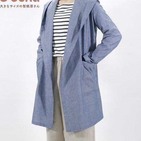 【買ってすぐ使える型紙】フードガウンコート【M/L/LL/3L/4L/5L/6L/7L/8L】洋服