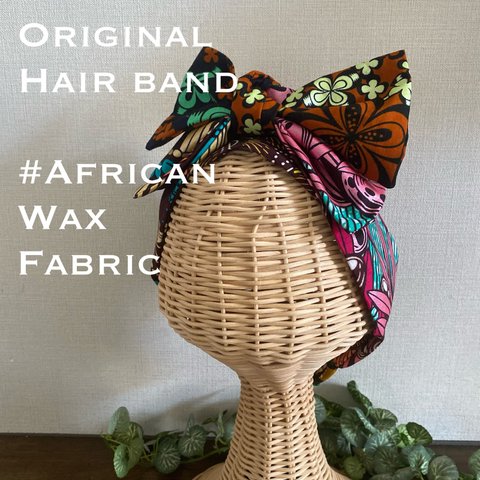 アフリカンプリントで作ったオリジナルヘアバンド☆シンプル:ゴールド&ピンク