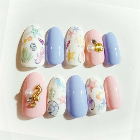 Pastel Mix Shellネイル Pink×Aqua