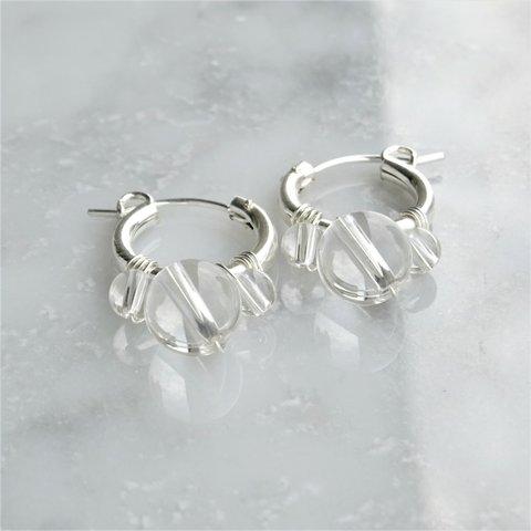 送料無料SV925SF Crystal Quartz bubble wrapped pierced earring / earring M フープピアス