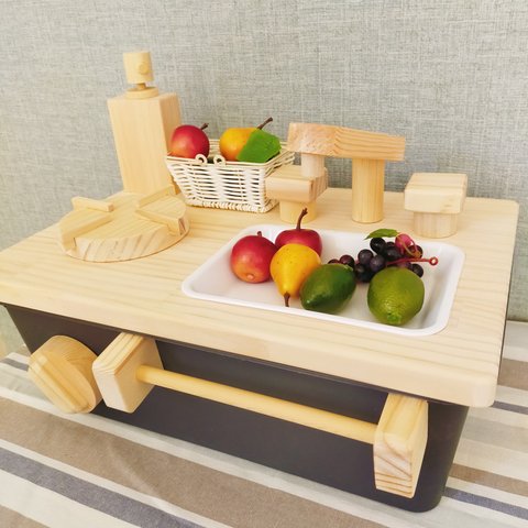おままごとキッチン　卓上　ハーフタイプ　木製　おもちゃ　プレゼント　ダークグレー
