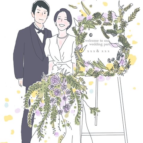 【2名〜優しい雰囲気の似顔絵】wedding、結婚式、プレゼント、お祝い、家族、似顔絵、イラスト、アルバム、カップル、オシャレ