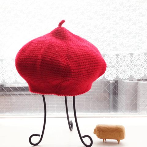 ニットベレー帽（赤）