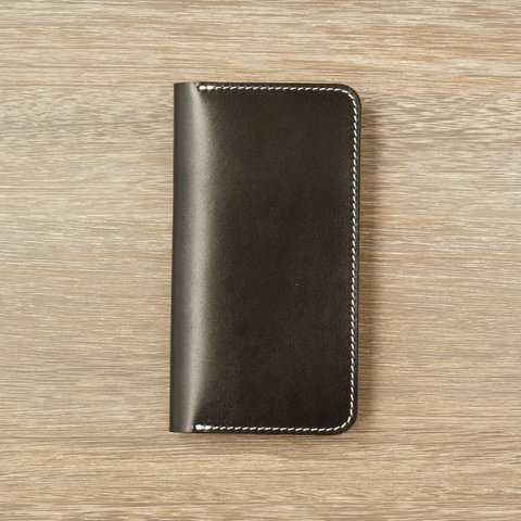 牛革 iPhone XS Max カバー  ヌメ革  レザーケース  手帳型  ブラックカラー  