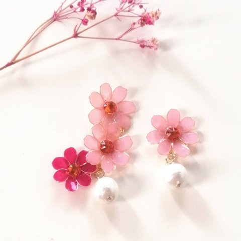 秋桜のイヤーカフ(セット)