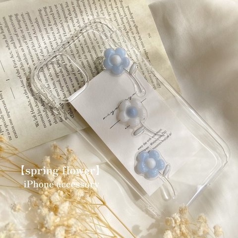  【  ぷっくり フラワー 】 春 花  透明 韓国  淡色  アイスブルー 水色   iPhoneケース  iPhone11  iPhone12 iPhone13 iPhone14