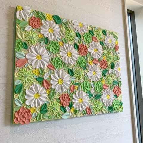 40×50cm   flower texture art  テクスチャーアート　現代アート　アートパネル　textureart インテリア　花　絵画　flowerart