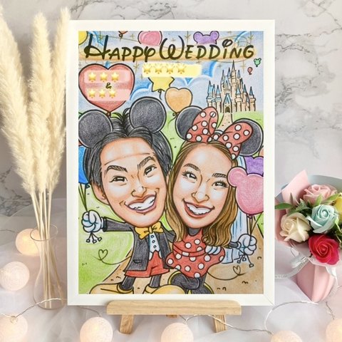 似顔絵　コスプレ　結婚式　受付　ウェルカムボード　ウェルカムスペース　イラスト　両親贈呈品　プレゼント　結婚祝い　