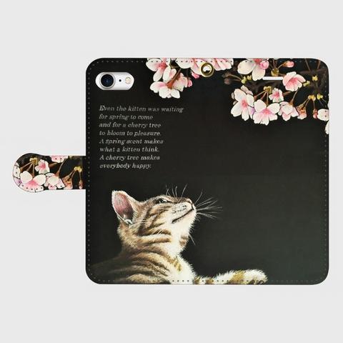 「春・桜・猫」 手帳型スマホケース iPhone7/ 8/X/XS