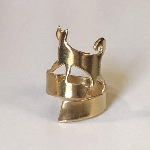猫 リング 《しっぽ》ゴールド Gold Cat Ring with Curly Tail
