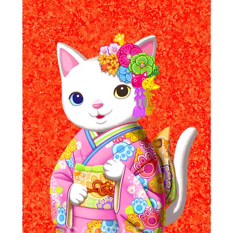 KIMONO CAT ／猫のアートポスター　A4サイズ