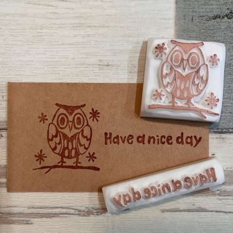 Have a nice day!!   北欧風フクロウはんこ