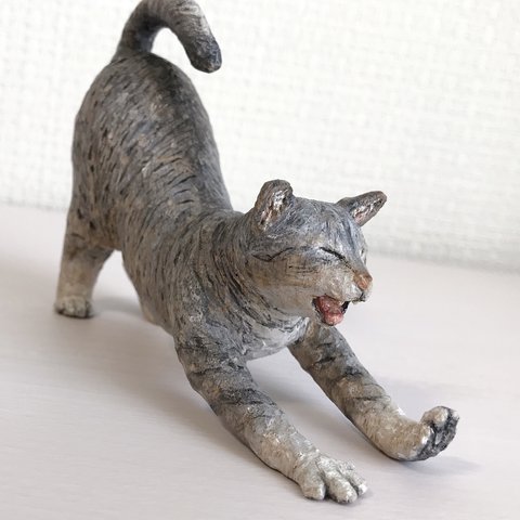 伸び猫　その2                【猫】【木彫り】【彫刻】【伸び猫】