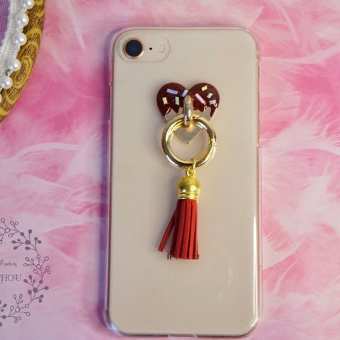 チョコレート掛け♡ハートのスマホチャームホルダー(RED)