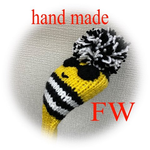 ゴルフニットヘッドカバーFW用 ハンドメイド　フェイス黄色