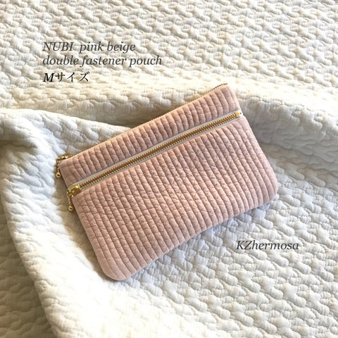 Mサイズ　NUBI   pink beige double fastener pouch ダブルファスナーポーチ　ヌビ　マスクケース