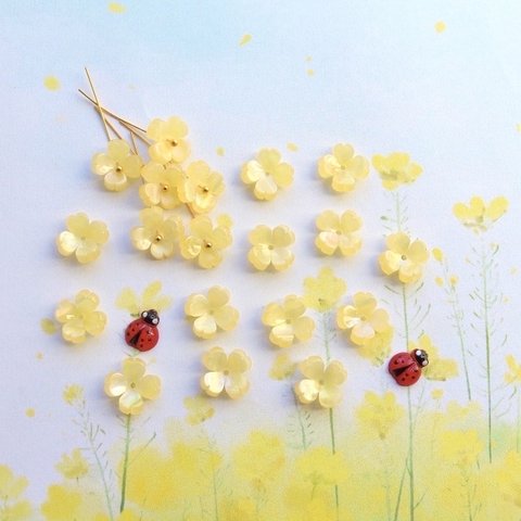 オリジナル作品★菜の花　四つ葉のアセテートパーツ　レインボーイエロー