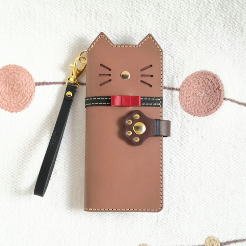 手帳型スマホケース＊leather sumyaho case リボン付き