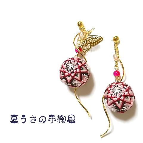 <受注作品>和・手鞠ピアス(イヤリング)～夜桜～ 伝統工芸