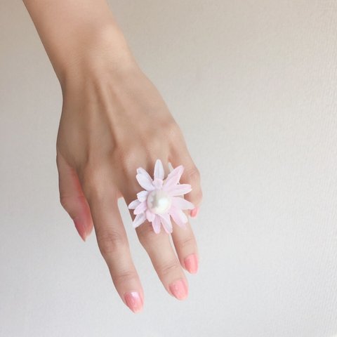 big pearl ring♡pink daisy