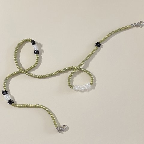 12/1〜SALE ！necklace&maskstrap マスクジュエリーストラップ　マットクリームカーキ×ブラック　