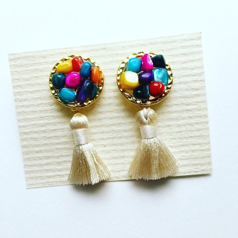 colorful stone tassel／イヤリングorピアス