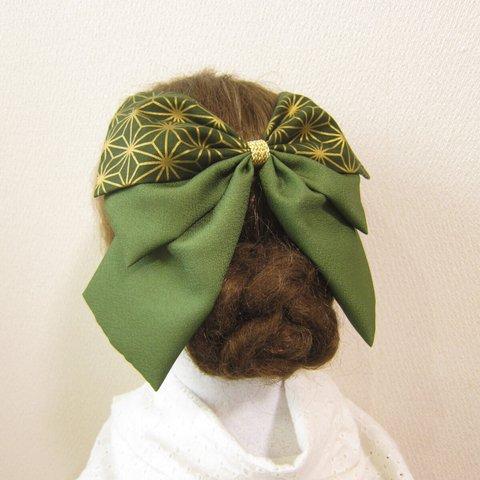 髪飾りリボン✿麻の葉・緑　　袴　着物　振袖　浴衣　はいからさん　卒業式　成人式　結婚式