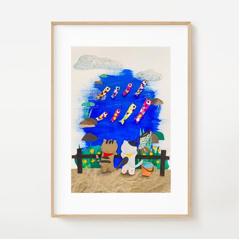 A4 ポスター  子供の日 猫と鯉のぼり    壁飾り　絵画　インテリア