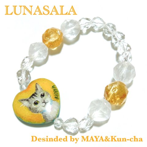 天然石😸 LUNASALAオリジナルクリスタルヒーリングアートブレスレット【豊猫ちゃん】(限定1点)