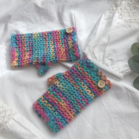 展示中🍀彩り豊かなハンドウォーマー　手編み　手袋