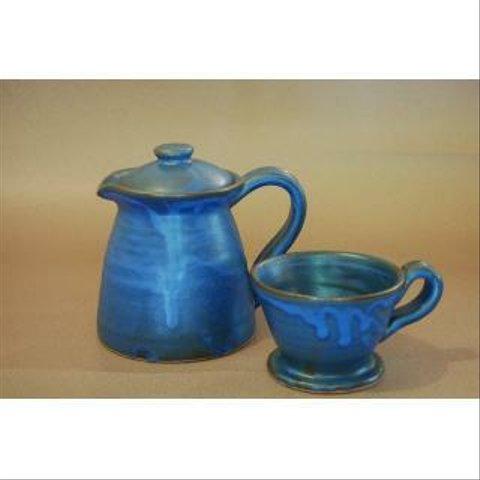 ◆再販　陶器のコーヒーポット＆ドリッパー青