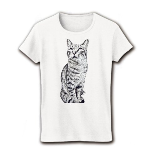 シマシマトラ猫 レディースTシャツ(ホワイト)（送料無料）