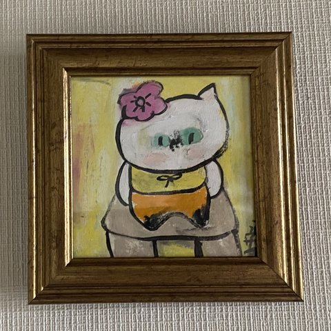 絵画。原画【椅子の上に立っているかわいい猫ちゃん】