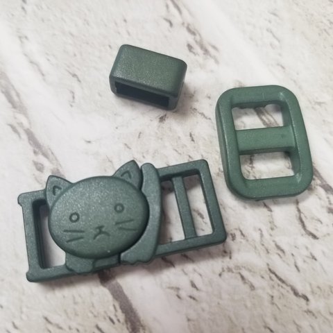 【送料無料】カーキ〇CAT FACE BUCKLE SET〇2セット〇セーフティバックル〇猫