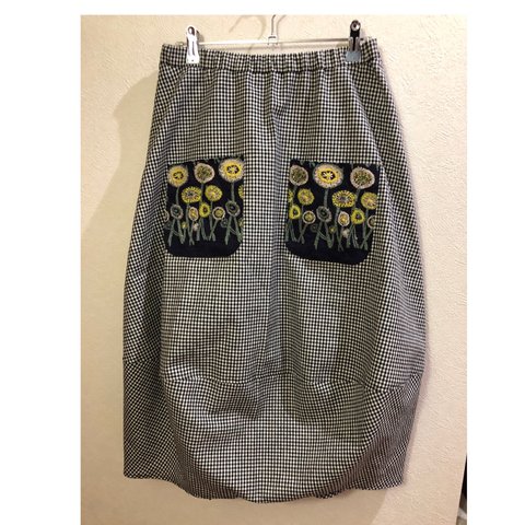サラリとした綿生地 ギンガムチェックのバルーンスカート ミナペルホネンファブリックのポケット付き Perth