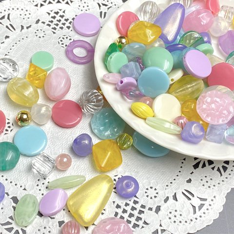 ビーズ プラスチック アクリル ゆめかわ パステルカラー ミックス 約100g beads575 GreenRoseYumi