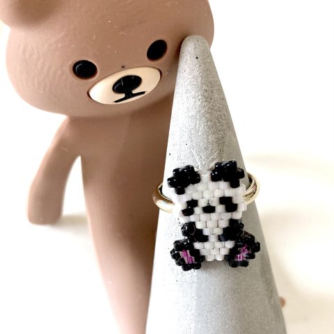 デリカビーズ織りパンダちゃんのリング フリーサイズ