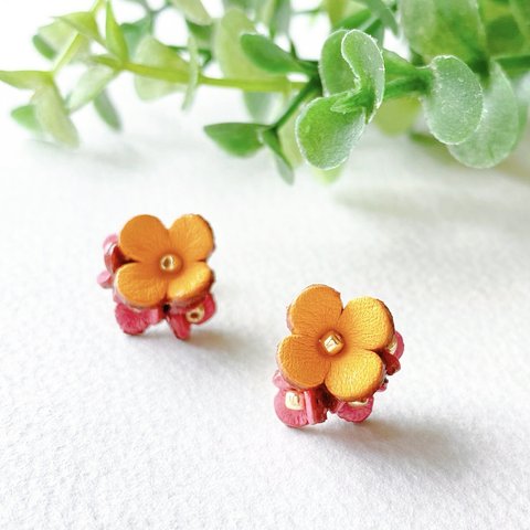 【Newキット】アナベル花のブーケピアス•イヤリング（花色イエロー&ピンク）