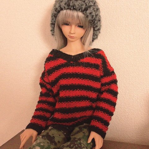 【SD13】赤×黒ボーダーニット セーター スーパードルフィー ドール 服 男の子