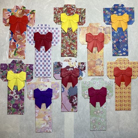 【018】Origami kimono bookmarks 10 sheets  折り紙　着物のしおり10枚（送料無料）