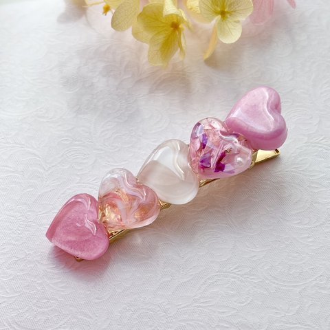 レジン　ヘアクリップ　ピンク