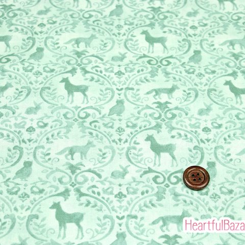 USAコットン(110×50) moda Effie's Woods ダマスクアニマル ミント 生地 布